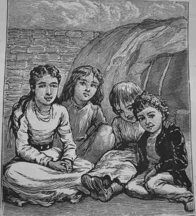 Four little Gipsies sitting for the Artist outside their tent,
dressed for the occasion, and who can neither read nor write