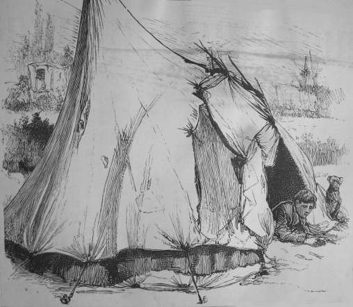 A gentleman gipsy’s tent, and his dog, “Grab,”
Hackney Marshes
