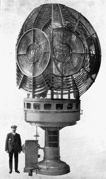By permission of Messrs. Chance Bros. and Co., Ltd.
A Huge Lamp
The marvellous arrangement of lenses and prisms which enables the
lighthouse to send out its guiding flashes, with the mechanism for turning it.
Made for "Chilang" Lighthouse, China


Frontispiece
