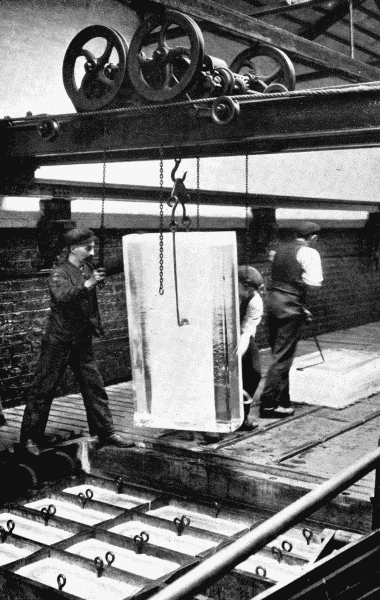 By permission of Messrs. J. and E. Hall, Ltd., London and Dartford

Machine-made Ice

Here we see a huge block of ice being lifted (it may be on a hot summer day)
from the mould in which it has been made