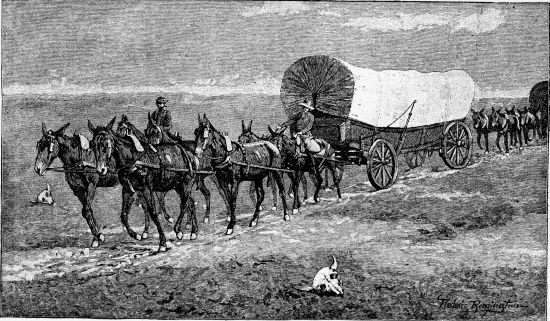 Covered wagon with six horses