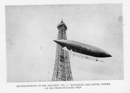 SANTOS-DUMONT IN HIS AIR-SHIP "NO. 6" ROUNDING THE EIFFEL TOWER ON HIS PRIZE-WINNING TRIP