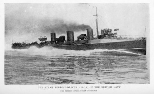 THE STEAM TURBINE-DRIVEN <i>VELOX</i>, OF THE BRITISH NAVY
The fastest torpedo-boat destroyer.