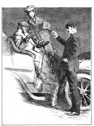 Man holding gun on two men in an automobile