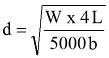 Equation: d = (sqrt)(w x 4L / 5000 b)