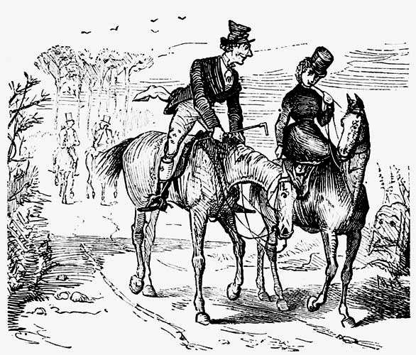 Two people on
horses, side by side.