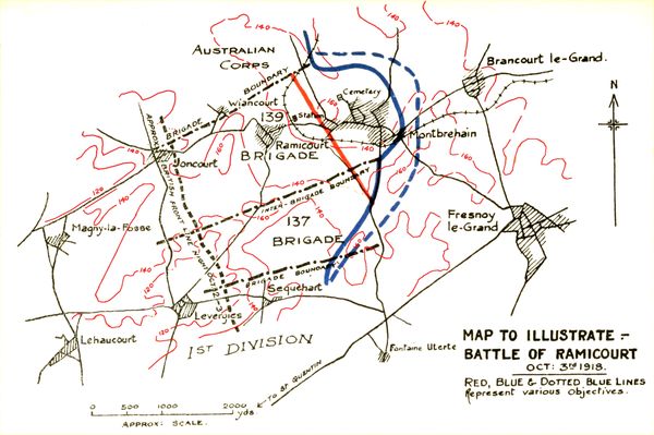 Map To Illustrate—
Battle Of Ramicourt Oct: 3rd 1918.
