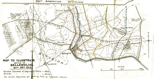 Map To Illustrate Battle Of Bellenglise. Sept: 29th 1918.