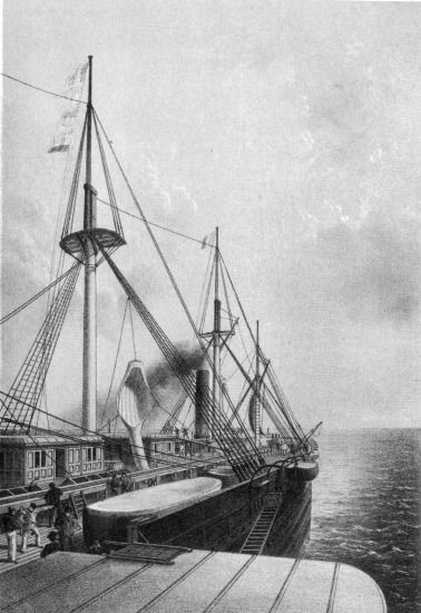 E. Walker, lith from a drawing by R. Dudley

London, Day & Sons. Limited, Lith.

VIEW (LOOKING AFT) FROM THE PORT PADDLE BOX OF GREAT EASTERN SHOWING THE
TROUGH FOR CABLE &c.