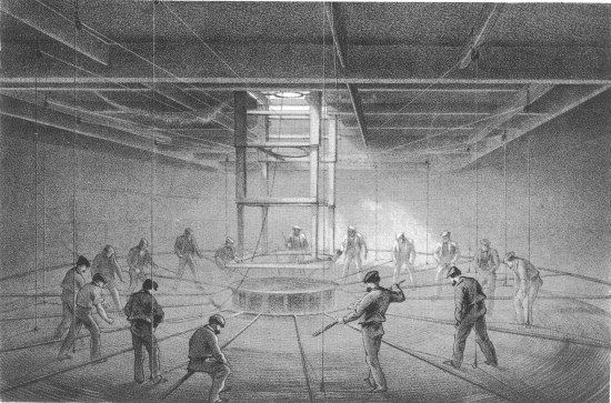 G. McCulloch, lith from a drawing by R. Dudley London,
Day & Sons, Limited, Lith.

INTERIOR OF ONE OF THE TANKS ON BOARD THE GREAT EASTERN. CABLE PASSING
OUT.