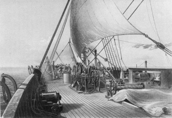 E. Walker, lith from a drawing by R. Dudley

London, Day & Sons, Limited, Lith.

FORWARD DECK CLEARED FOR THE FINAL ATTEMPT AT GRAPPLING. AUGUST 11TH.