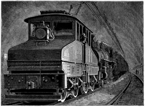 Electric locomotive in tunnel