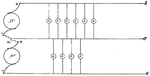 Schematic three-wire electric light circuits