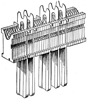 Assembled linotype matrices