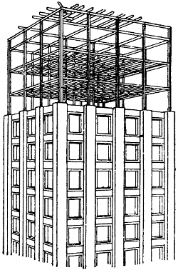 Steel frame enclosed in masonry work