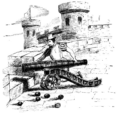 Muzzle loading cannon on castle