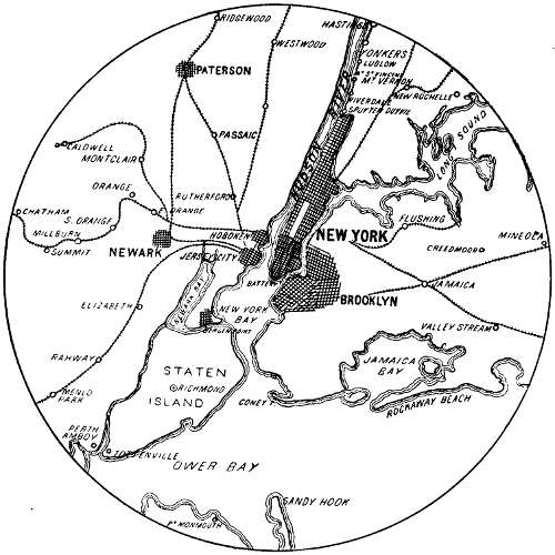 Map of New York showing range of gun