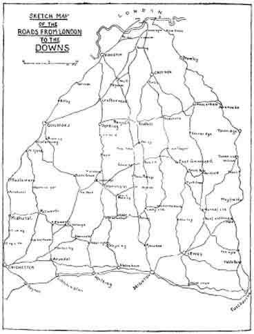 SKETCH MAP OF THE ROADS FROM LONDON TO THE DOWNS.