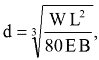 Equation: d=(cube root of)(WL^2/80 EB)