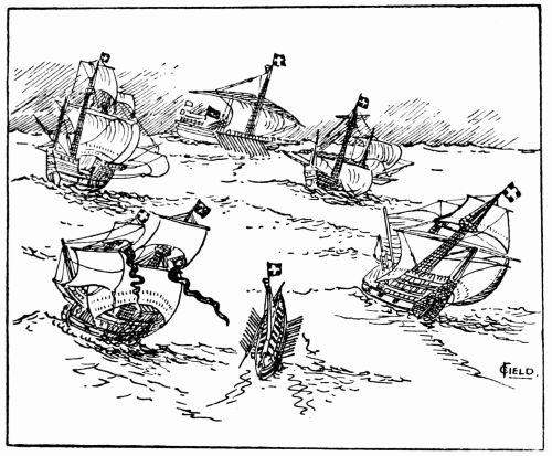 drawing of six ships