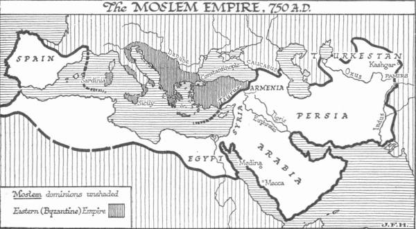 Map: The Moslem Empire, 750 <small>A.D.</small>